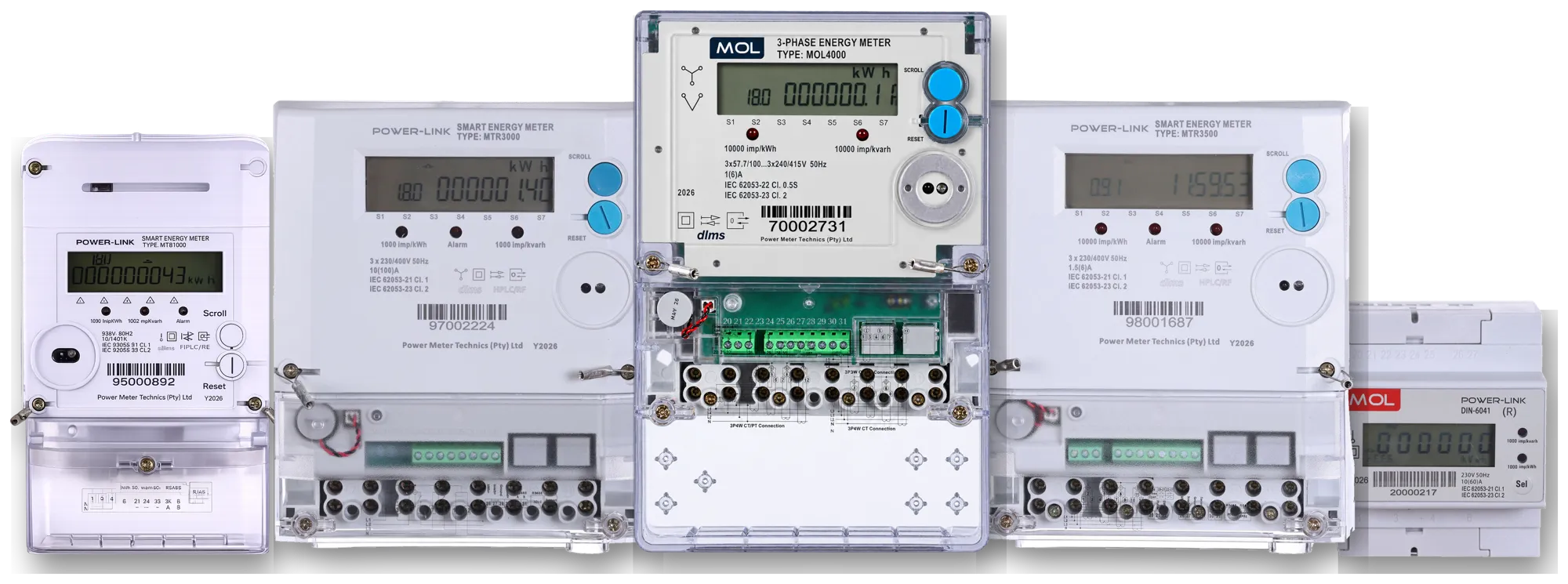 The PMT meter range: MTR1000, MTR3000, MOL4000, MTR3500 and DIN-6041